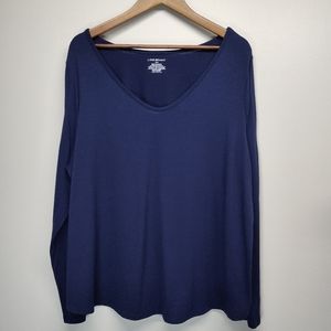 Lane Bryant Tunic Top Women Plus Size 18/20 Navy Blue Stripes Long Sleeve Casual